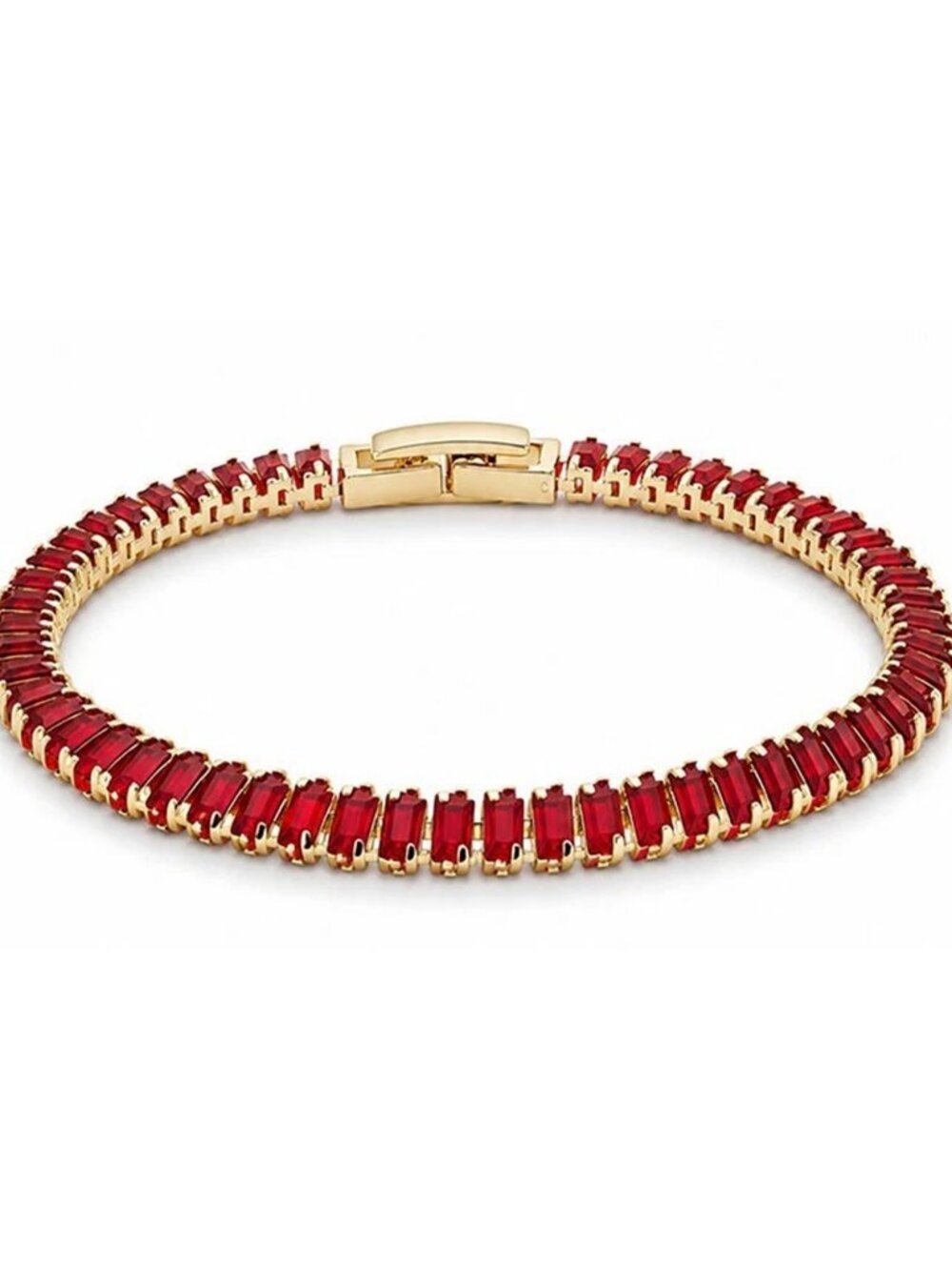 Created 5.25 Cts Ruby Bracelet 14k Yellow Gold Plated